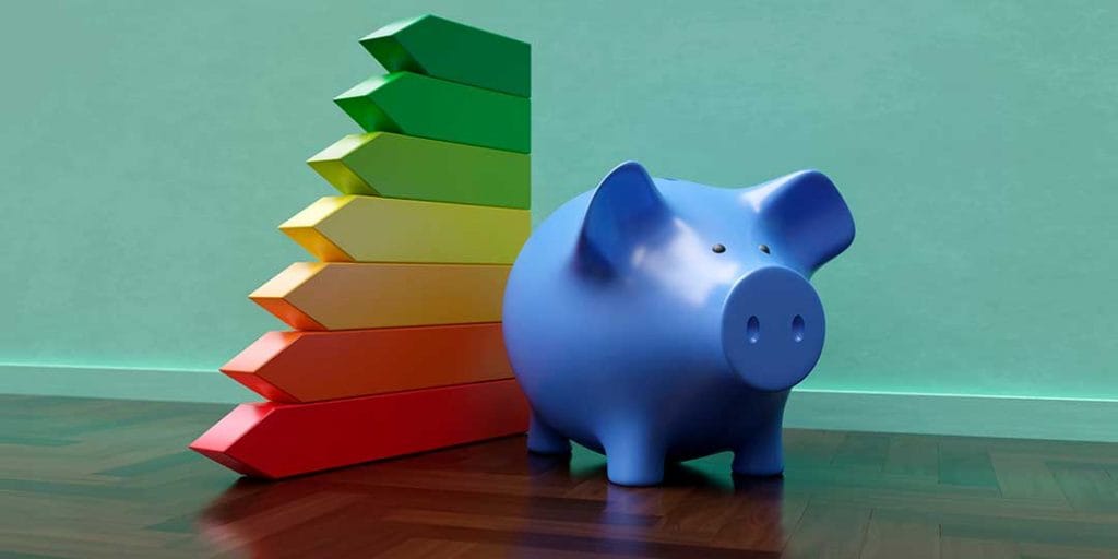 Indicador de eficiencia energética y cerdito de ahorro